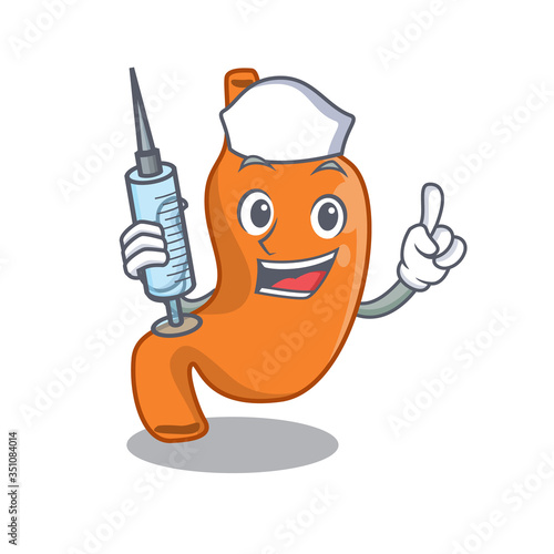 Stomach humble nurse mascot design with a syringe