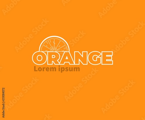 Stroked Juicy Orange fruit abstract logo, icon, label, symbol Concept on Orange Background. Vector Design Illustration