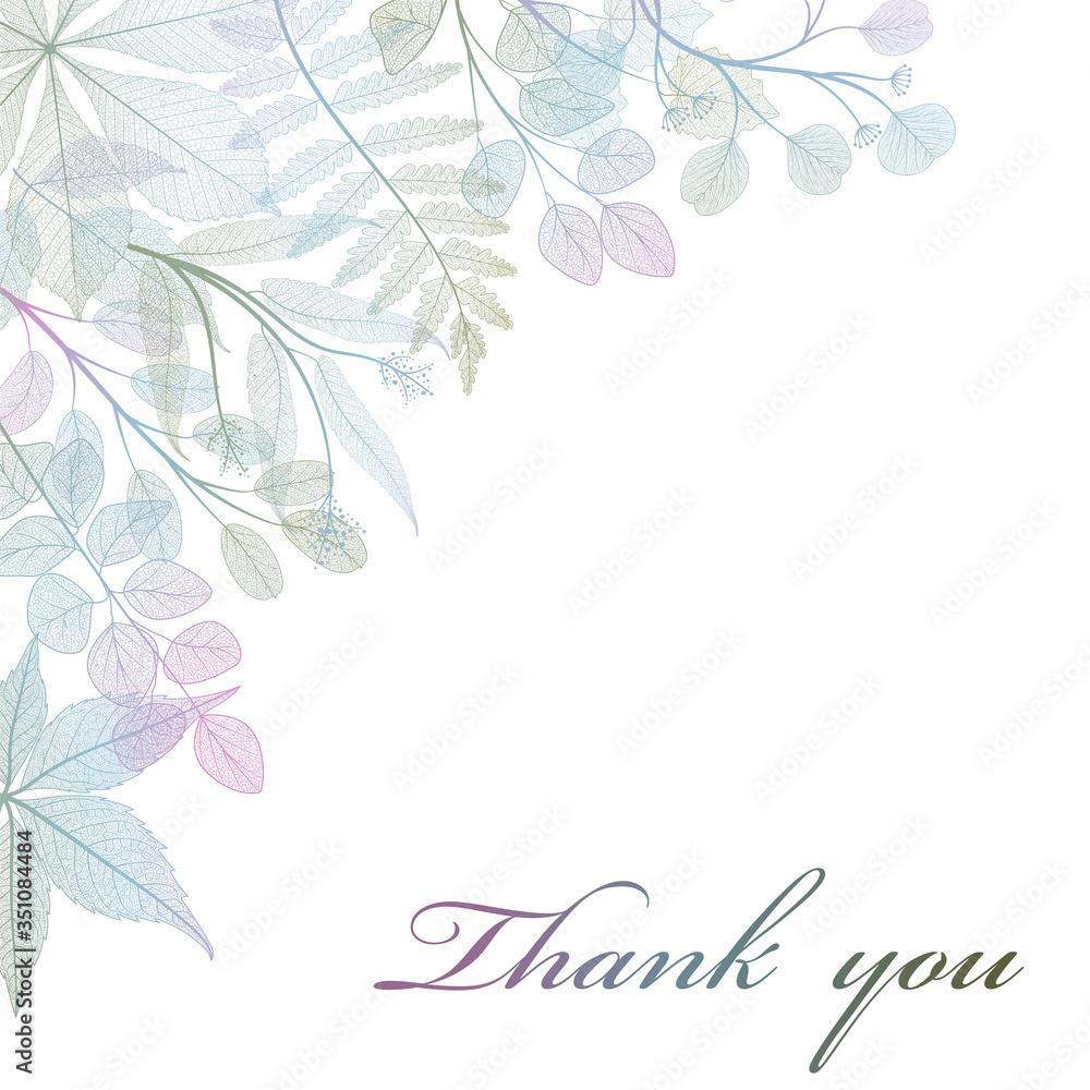 Background with branch leaves and space for text. Thank you card, invitation card for your design. Vector illustration. EPS 10. Background with branch leaves and space for text. Thank you card, invitation card for your design. Vector illustration. EPS 10.