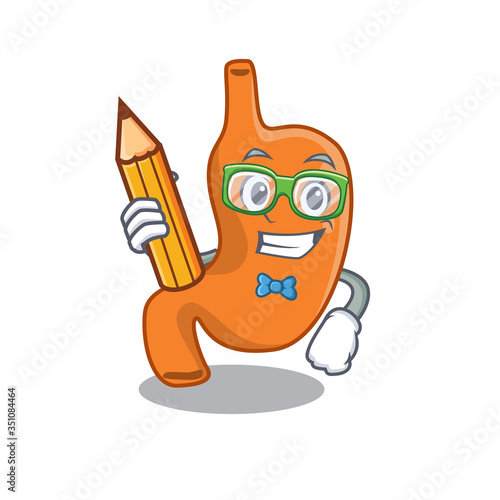 A clever student stomach cartoon character study at home
