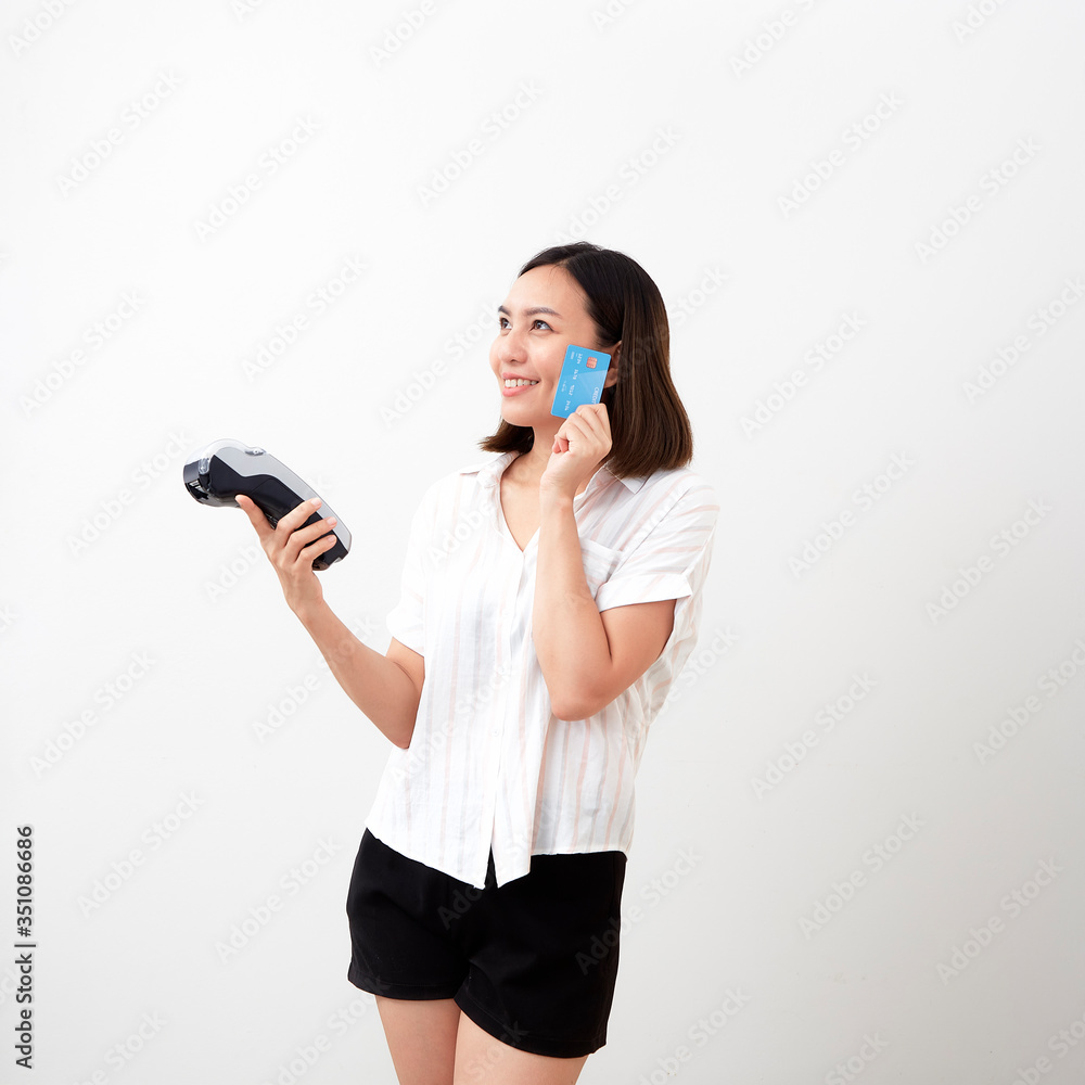 women holding the card machines to invite online women holding the card machines to invite online