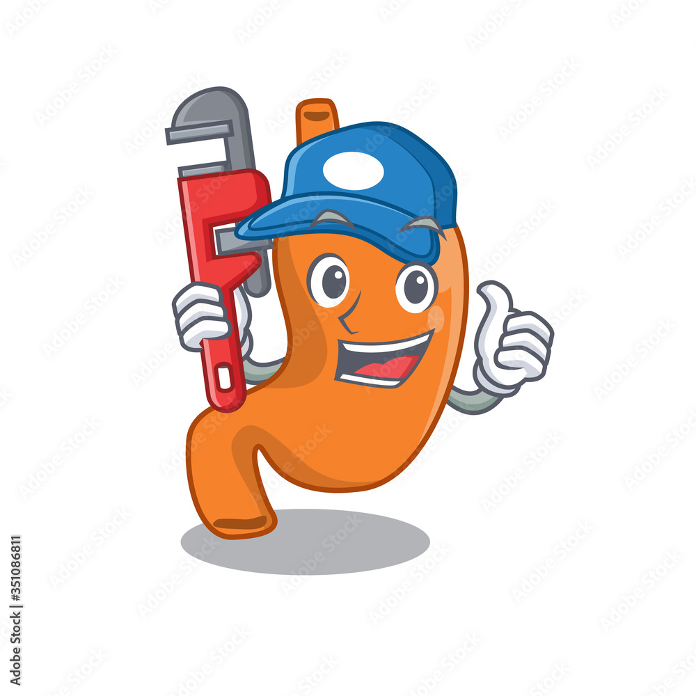 cartoon character design of stomach as a Plumber with tool Stock Vector |  Adobe Stock