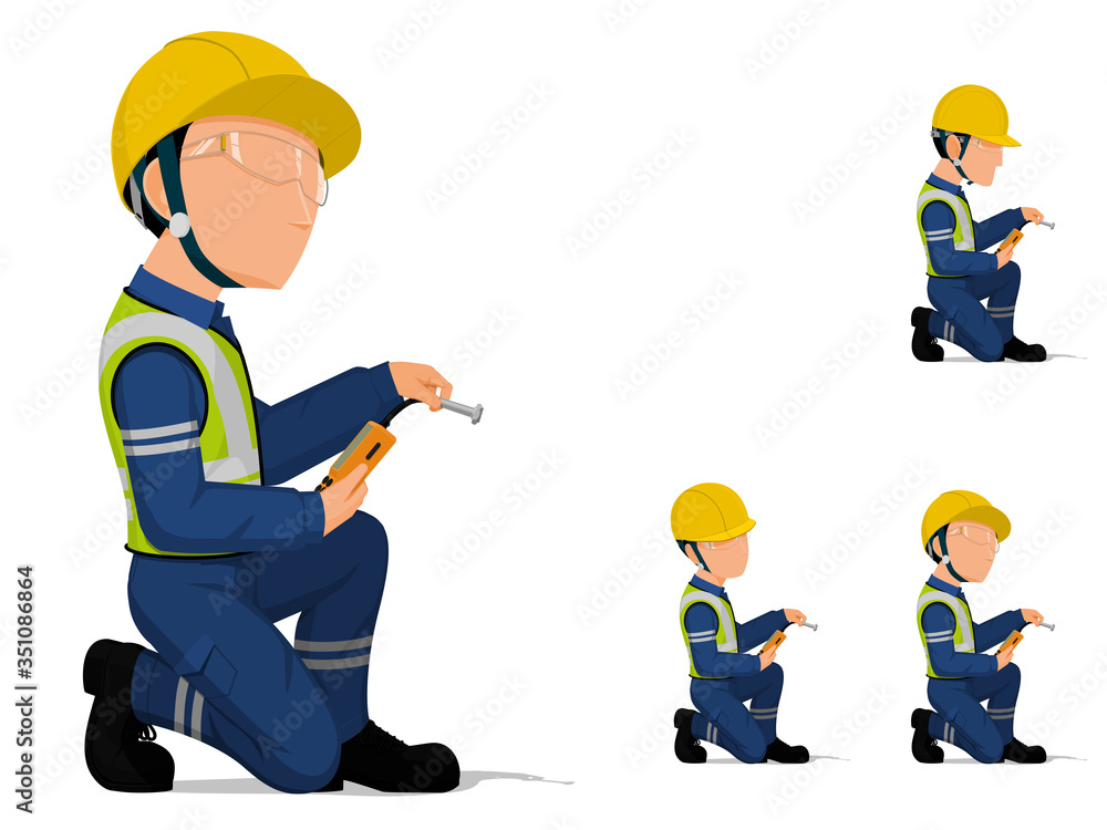 Set of industrial inspector is operating a inspection equipment Set of industrial inspector is operating a inspection equipment