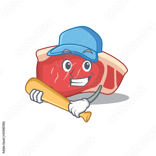 Attractive sirloin caricature in character playing baseball
