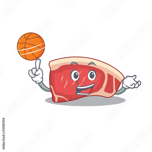 Sporty cartoon mascot design of sirloin with basketball