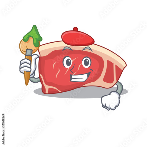 An artistic sirloin artist mascot design paint using a brush