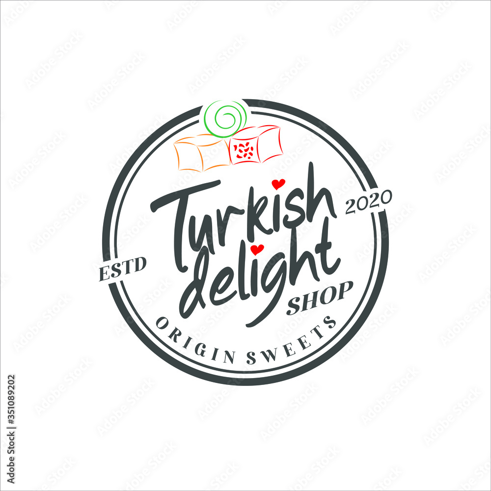 simple typography turkish delight logo traditional yummy sweet candy vector icon label design inspiration