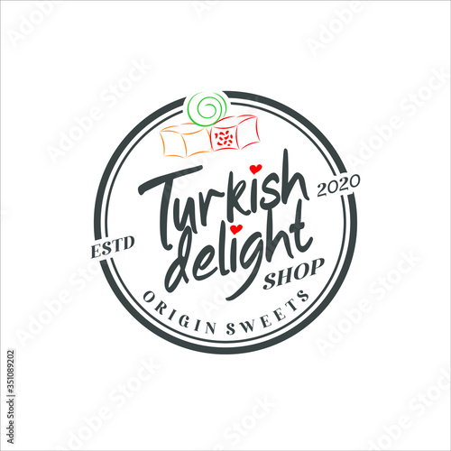 simple typography turkish delight logo traditional yummy sweet candy vector icon label design inspiration