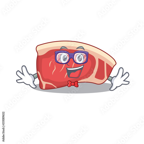 A cartoon drawing of geek sirloin wearing weird glasses