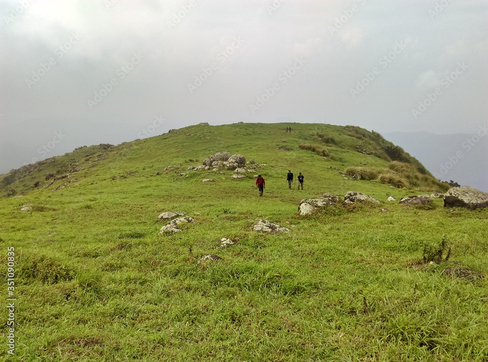 Obraz premium Trekking on green meadow