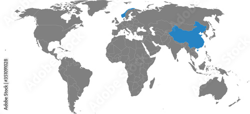 China  norway countries isolated on world map. Light gray background. Business concepts  economic  trade and transport relations.