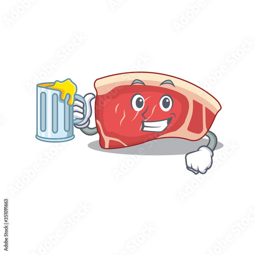 A cartoon concept of sirloin with a glass of beer