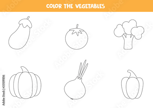 Coloring pages with vegetables for preschool kids.
