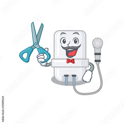 electric water heater cartoon character design as talented barber