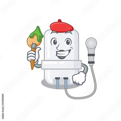 An artistic electric water heater artist mascot design paint using a brush