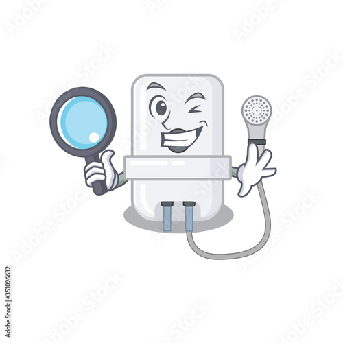 cartoon picture of electric water heater Detective using tools