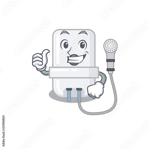 electric water heater cartoon character design showing OK finger