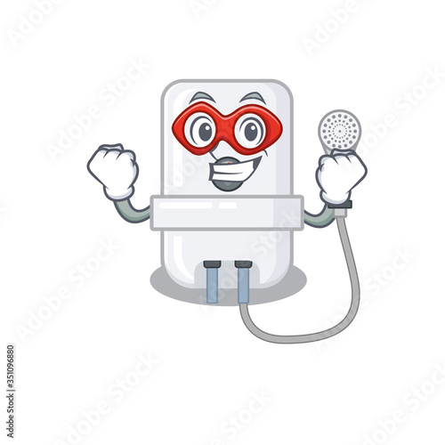 A cartoon drawing of electric water heater in a Super hero character