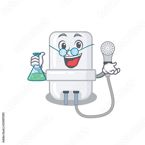 caricature character of electric water heater smart Professor working on a lab