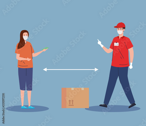 safe contactless delivery courier by covid 19 vector illustration design