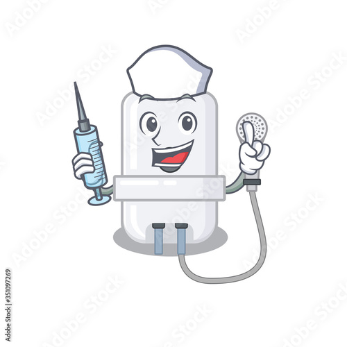 electric water heater humble nurse mascot design with a syringe