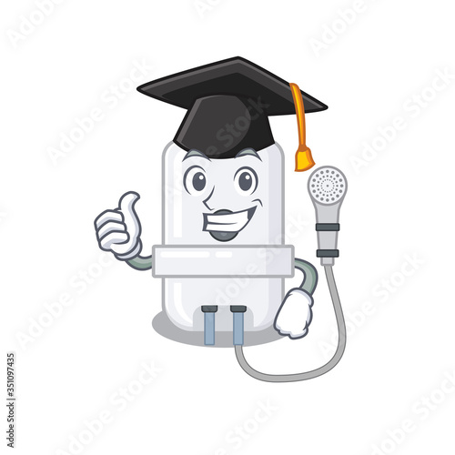 Happy proud of electric water heater caricature design with hat for graduation ceremony