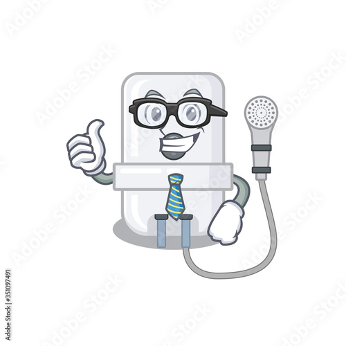 cartoon drawing of electric water heater Businessman wearing glasses and tie