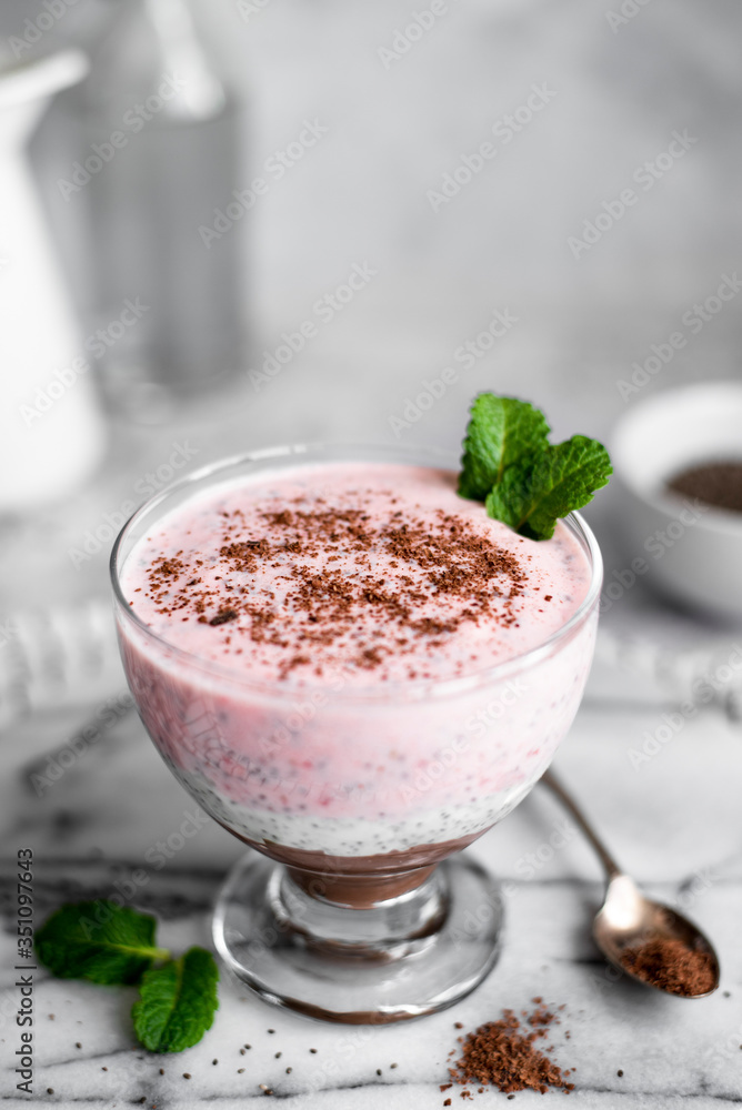 Neapolitan Chia Pudding With Mint Garnish Neapolitan Chia Pudding With Mint Garnish