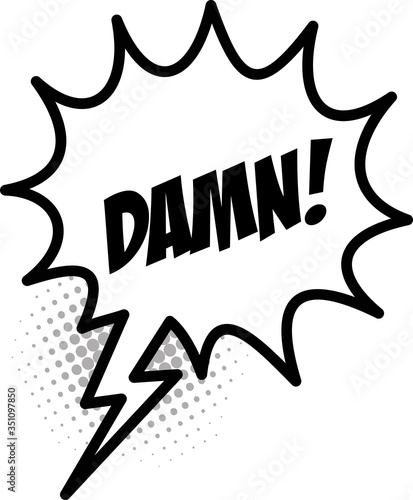 freehand drawn comic book speech bubble cartoon word damn