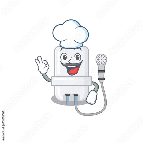 Talented electric water heater chef cartoon drawing wearing chef hat
