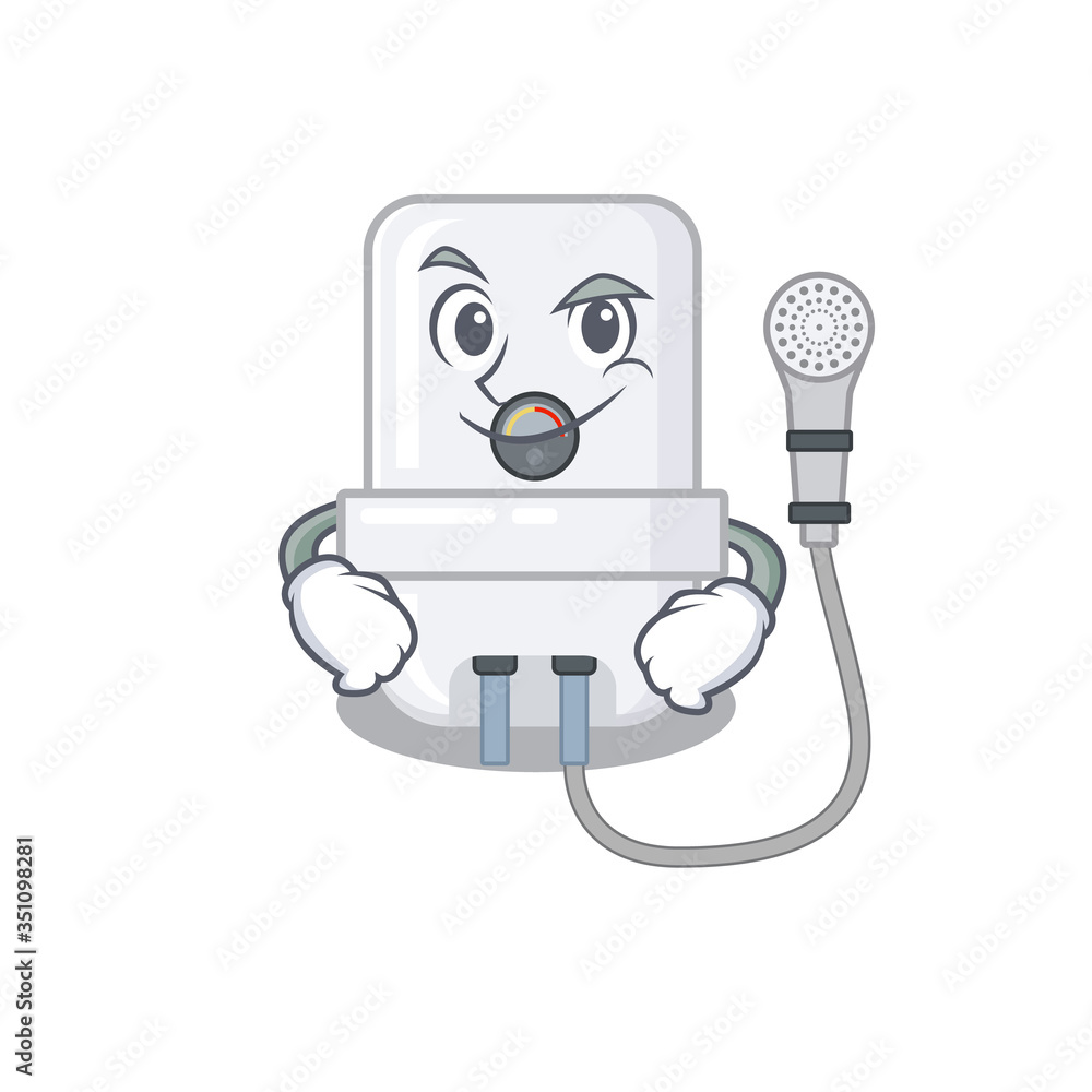 A cute arrogant caricature design of electric water heater having confident gesture A cute arrogant caricature design of electric water heater having confident gesture