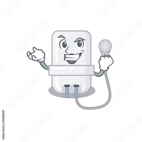 A funny cartoon design concept of electric water heater with happy face