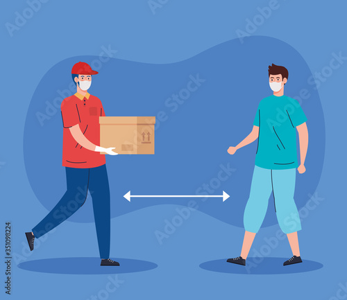safe contactless delivery courier by covid 19 vector illustration design
