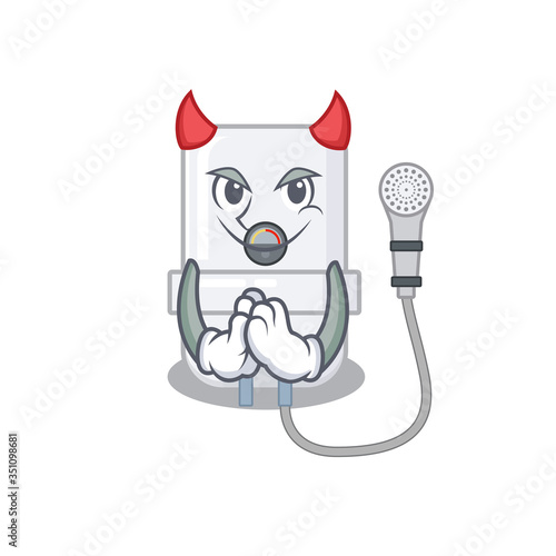 electric water heater clothed as devil cartoon character design concept