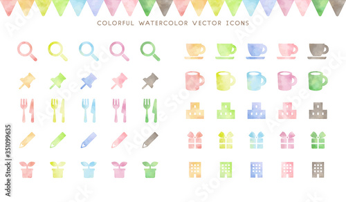 colorful watercolor icon set (vector)