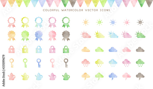 colorful watercolor icon set (vector)