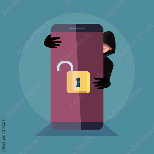 hacker with smartphone device icon vector illustration design