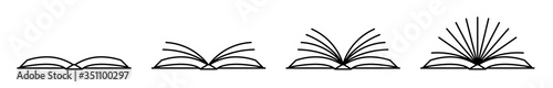 open book icon set. Linear black white vector