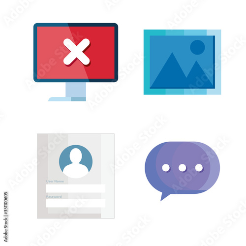 set of icons insecurity and technology error vector illustration design