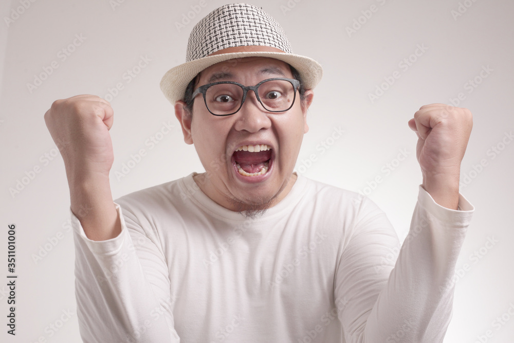 Surprised Happy Asian Man, Winning Victory Celebration Surprised Happy Asian Man, Winning Victory Celebration