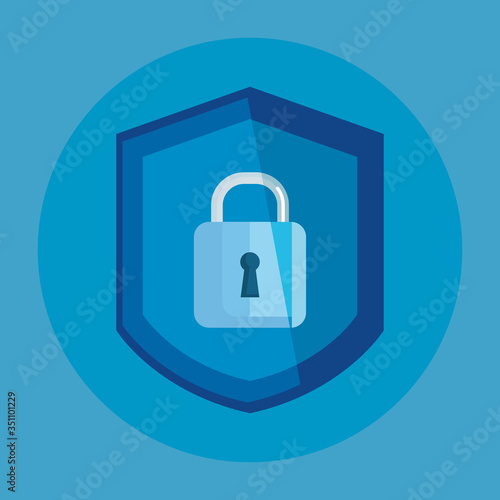 padlock secure in shield icon vector illustration design