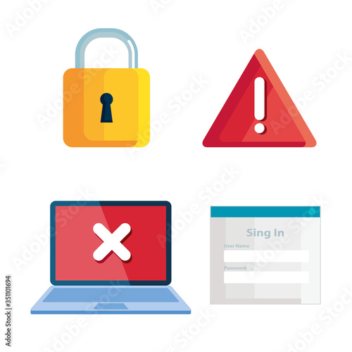 set of icons insecurity and technology error vector illustration design