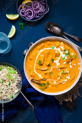 Paneer Butter masala served with cumin rice pilau