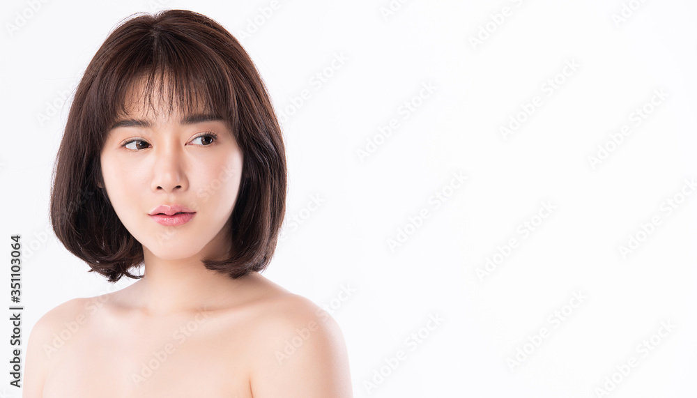 Beauty Woman face Portrait, Beautiful Young Asian Woman with Clean Fresh Healthy Skin, Facial treatment. Cosmetology, beauty and spa, isolated on white background. Beauty Woman face Portrait, Beautiful Young Asian Woman with Clean Fresh Healthy Skin, Facial treatment. Cosmetology, beauty and spa, isolated on white background.