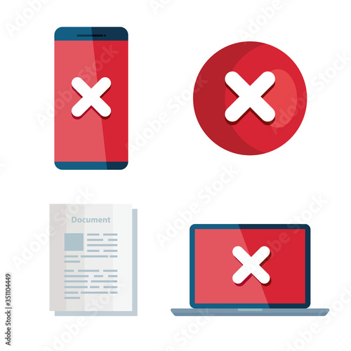 set of icons insecurity and technology error vector illustration design
