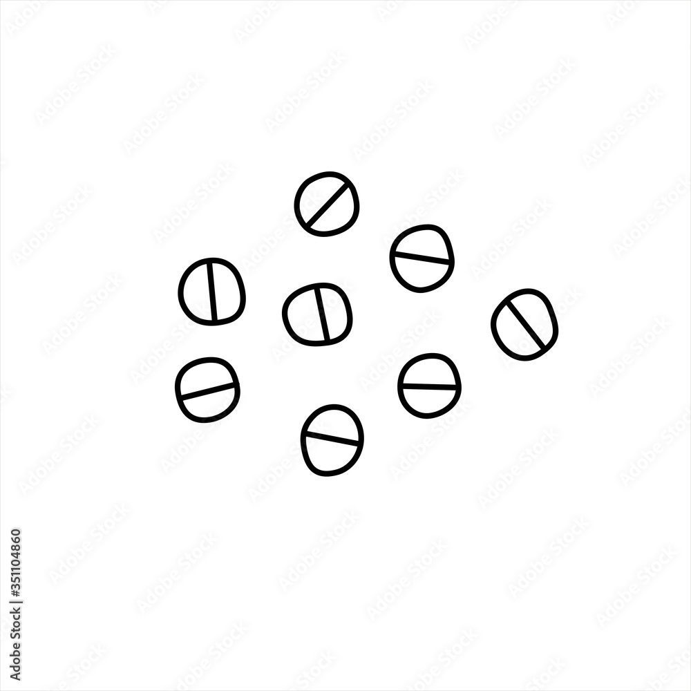Simple doodle medicine pills, tablet, capsule isolated on white background. Vector EPS10 illustration. Health and care. Design for clinics, hospitals, pharmacies, medical poster Simple doodle medicine pills, tablet, capsule isolated on white background. Vector EPS10 illustration. Health and care. Design for clinics, hospitals, pharmacies, medical poster