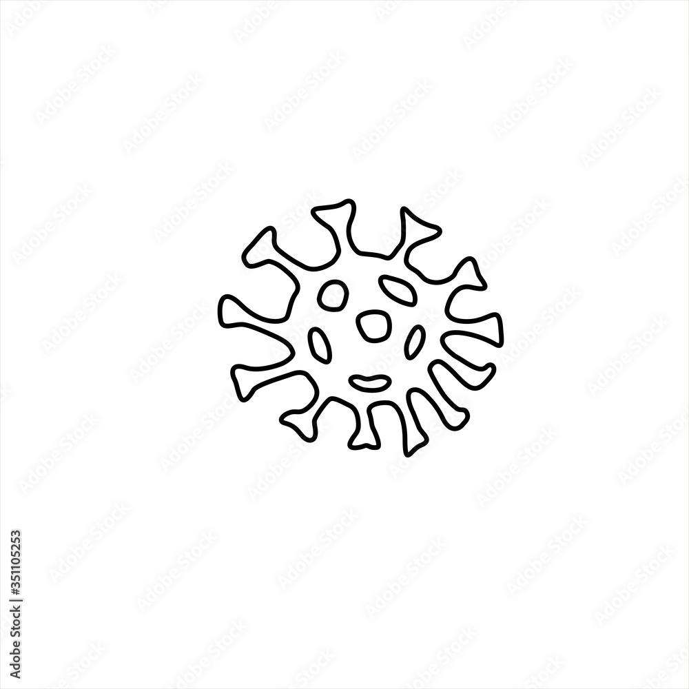 Virus icon. The Molecule viral bacteria infection. Coronavirus, covid-19. Flu laboratory infection test. Contour outline doodle monochrome. Isolated on white background. Vector EPS10 illustration