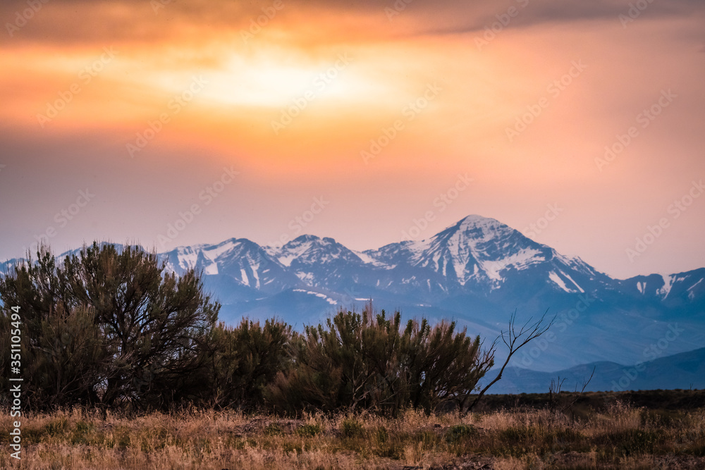 Sunset behind Diamond peak of the Lemma Range in Idaho