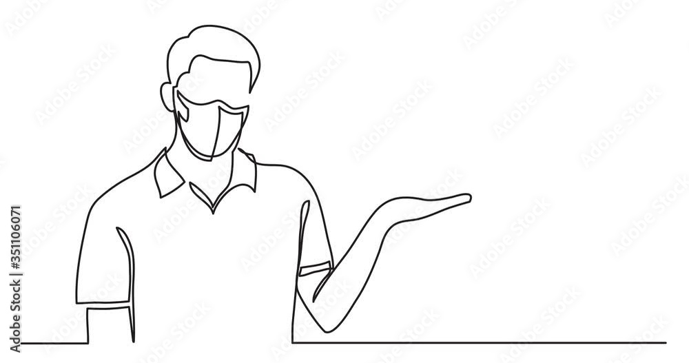 Animation of continuous line drawing of man in protective mask showing at copy space Animation of continuous line drawing of man in protective mask showing at copy space