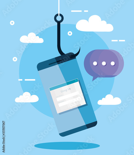 data phishing hacking online scam concept, with smartphone hook vector illustration design